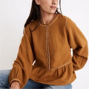 Madewell Crinkle Boho Women's Copper Peplum Top Size Medium